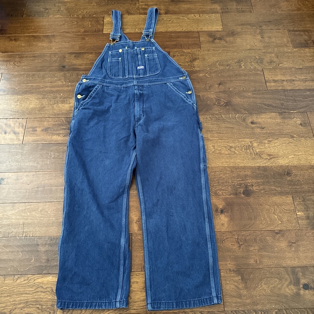 Big Smith Mens Blue Denim Bib Overalls 38x30 Medium Wash Workwear Cotton XL